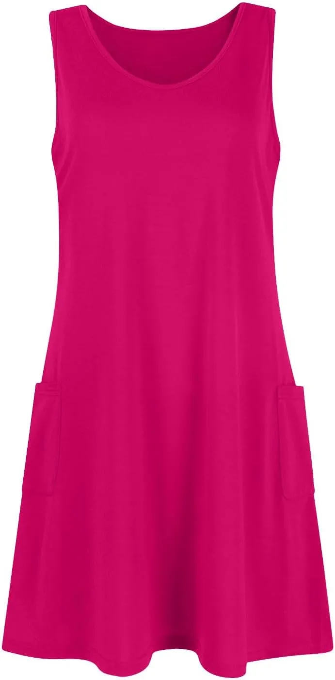 Sundresses for Women 2025 Casual Sleeveless V Neck Mini Tank Tshirt Dress with Pockets A Line Flowy Beach Dresses