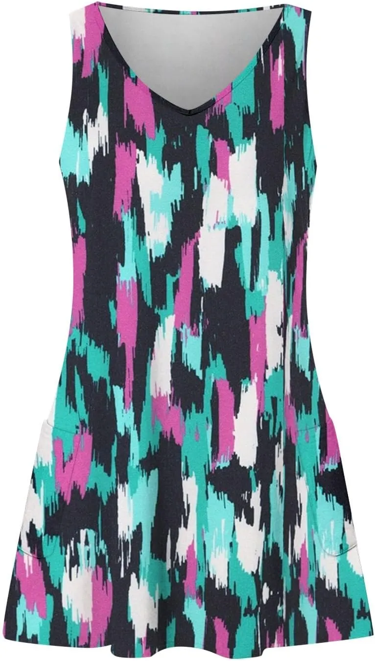 Sundresses for Women Casual Beach 2024 Summer Dresses with Pockets V Neck Loose Dress Boho Hawaiian Floral Tank Dress