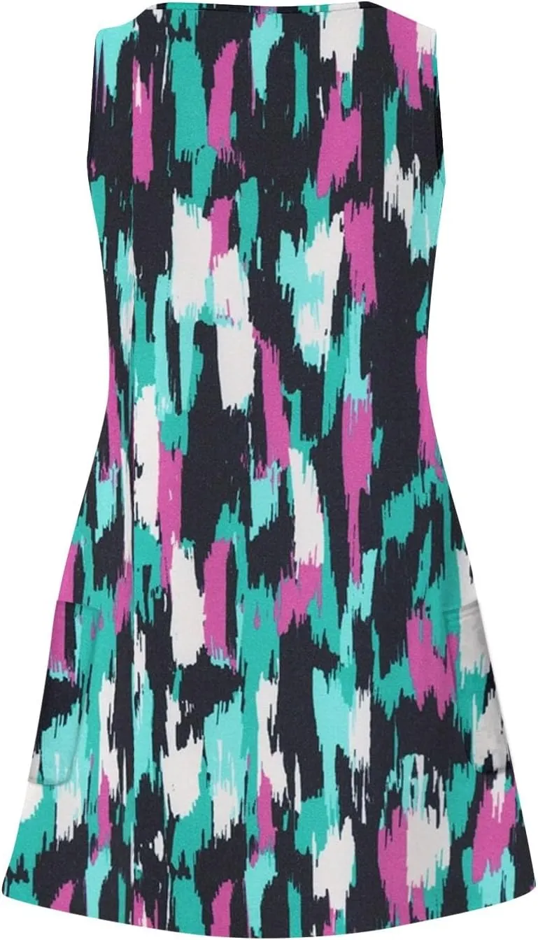 Sundresses for Women Casual Beach 2024 Summer Dresses with Pockets V Neck Loose Dress Boho Hawaiian Floral Tank Dress