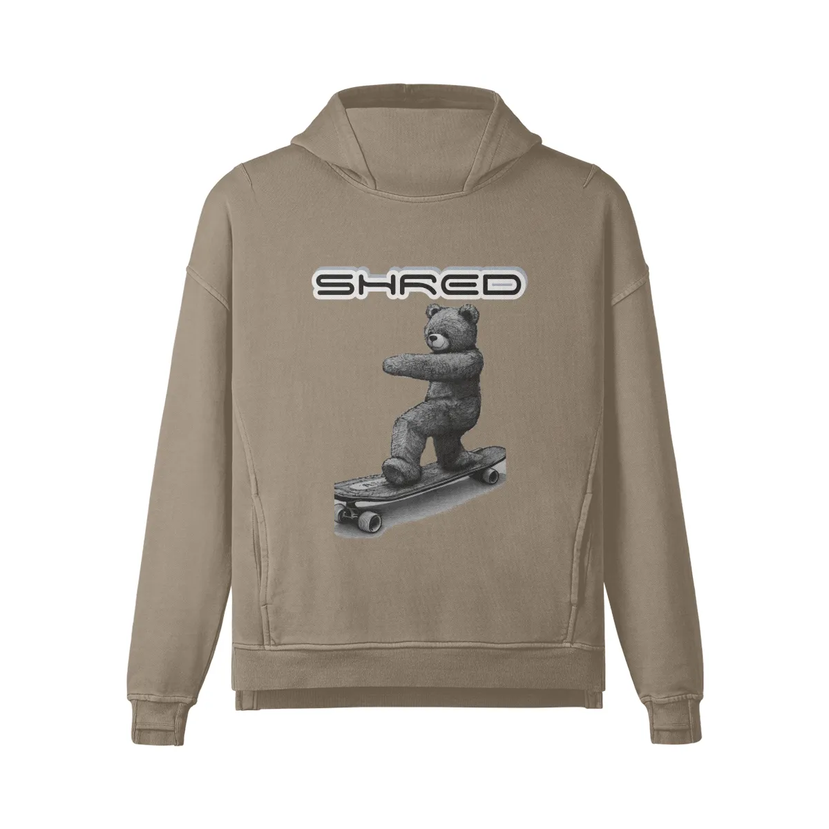 Teddy Ride Shred 380GSM Unisex Washed Slit Hem Turtleneck Hoodie