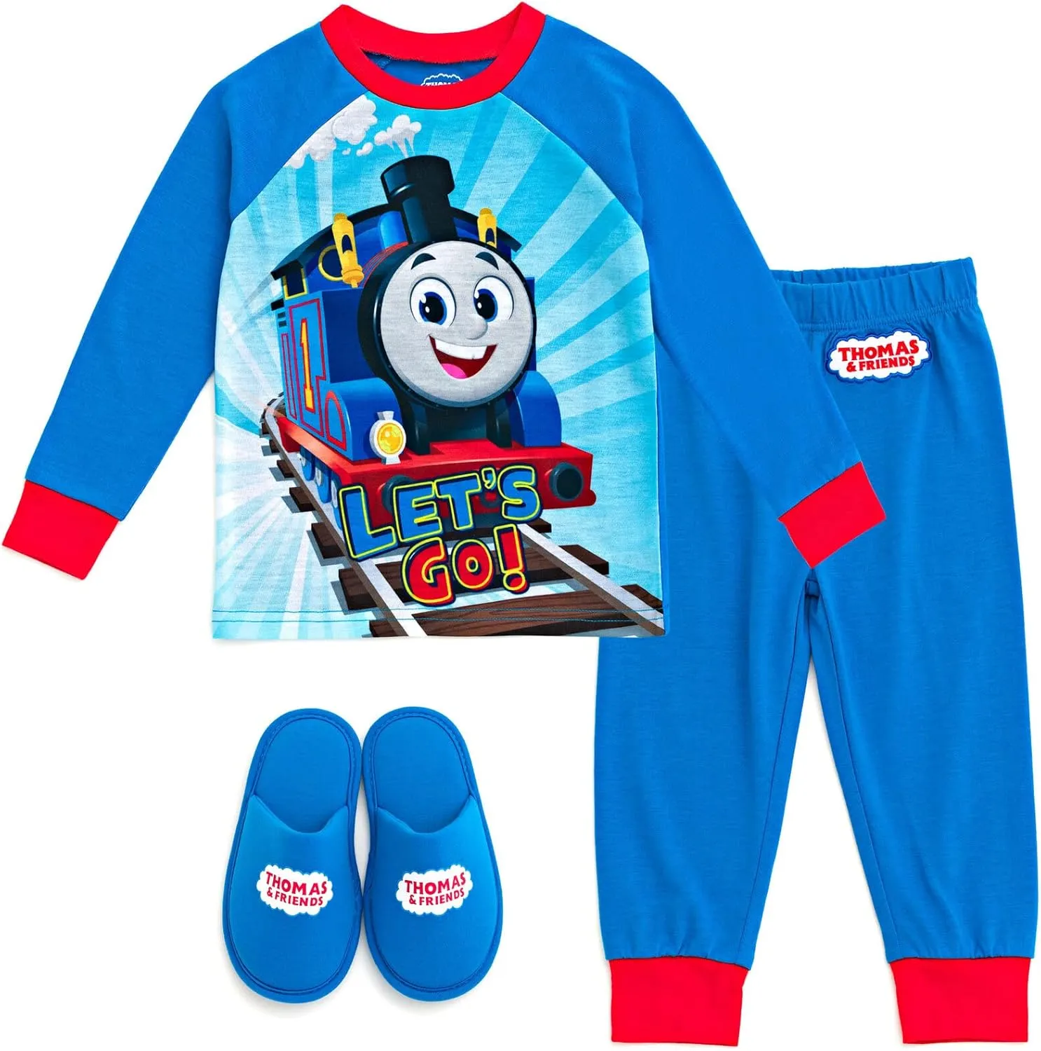THOMAS & FRIENDS Pajama Shirt Pants and Slippers 3 Piece Sleep Set Toddler to Little Kid
