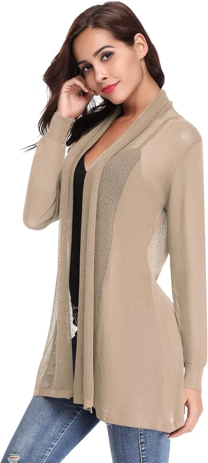 Totatuit Womens Summer Lightweight Sheer Kimono Cardigan Long Sleeve Open Front Knit Sweater Loose Cover Up Casual Blouse Top
