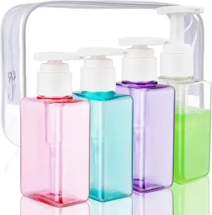 Travel Bottles Travel Accessories Toiletries 4 Pack 3.7oz/110ml Travel Shampoo and Conditioner Bottles Empty Plastic Pump Bottle Dispenser Travel Size Bottles (Multicolored-4pcs 110ml)