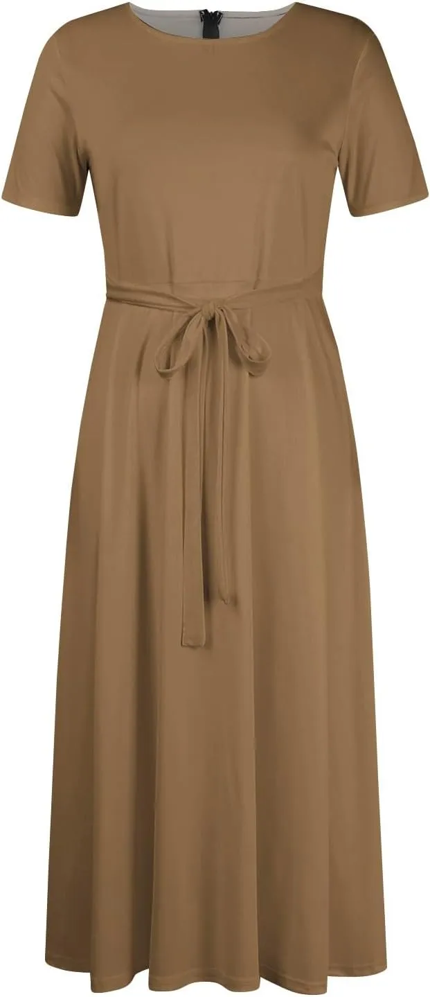Trendy Short Sleeve Maxi Dress Casual Plus Size Crewneck Long Dress Elegant Formal A Line Smocked Flowy Party Dress