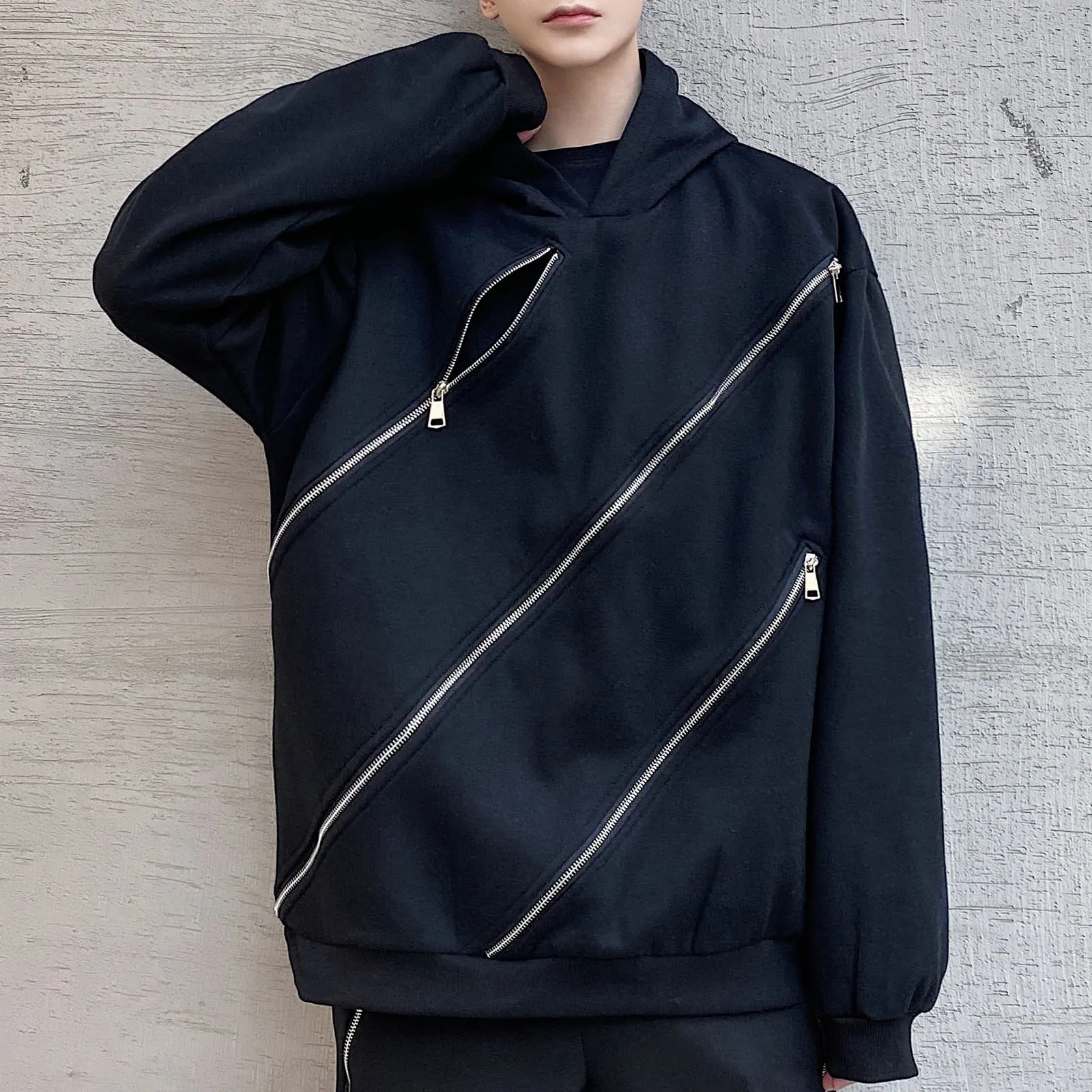 Triple Diagonal Zipper Style Pullover Hoodies