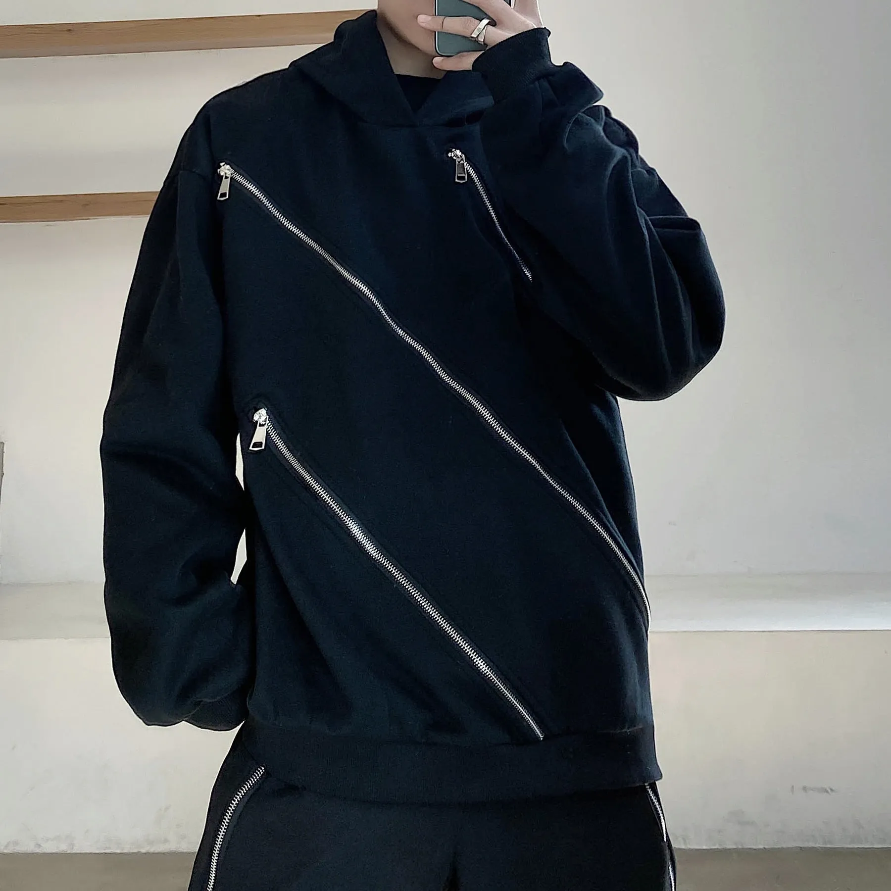 Triple Diagonal Zipper Style Pullover Hoodies