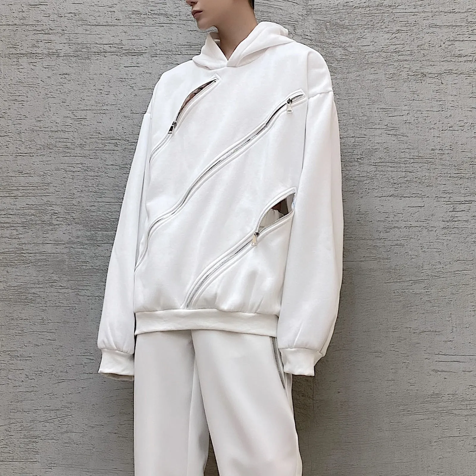 Triple Diagonal Zipper Style Pullover Hoodies