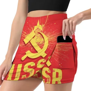 USSR Red Star Hammer Sickle Women's Skort Athletic Skirt Golf Skorts A-line Skirts with Built-in Shorts Pockets