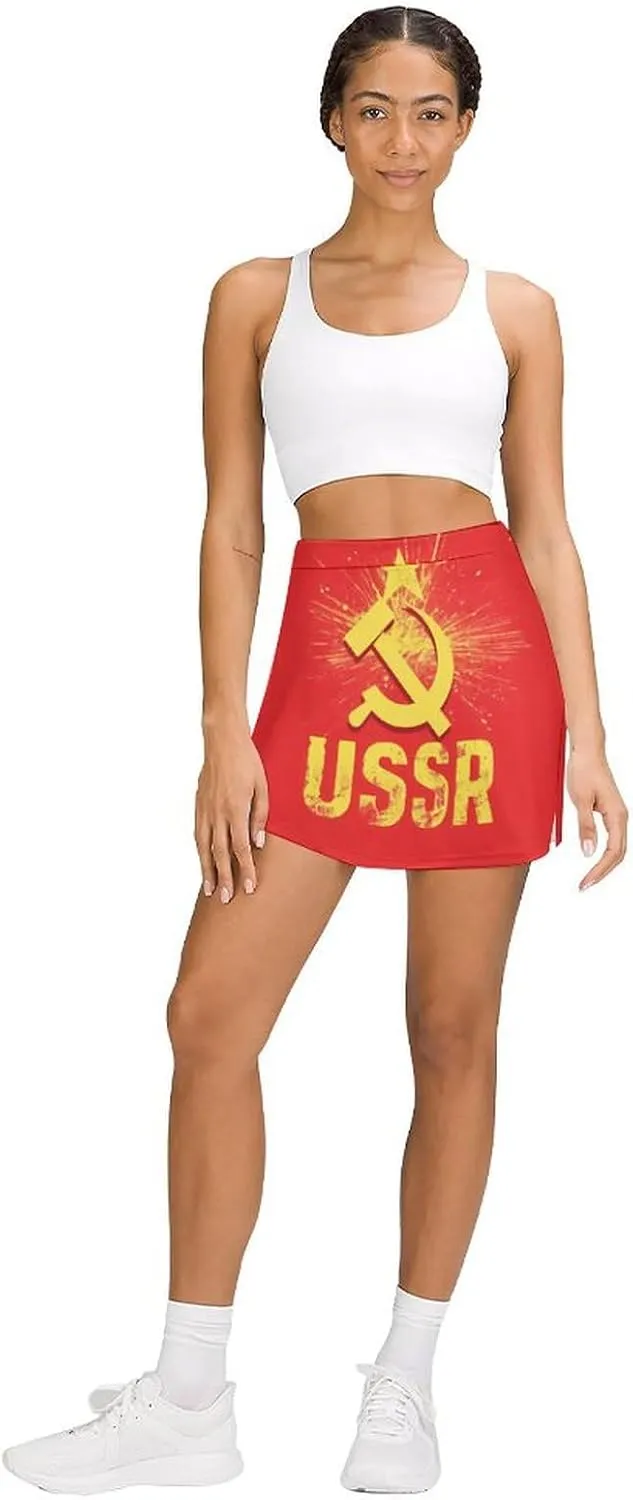 USSR Red Star Hammer Sickle Women's Skort Athletic Skirt Golf Skorts A-line Skirts with Built-in Shorts Pockets