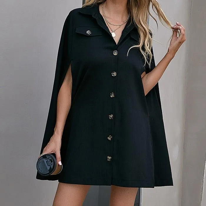 V-neck bat sleeves single-breasted dress