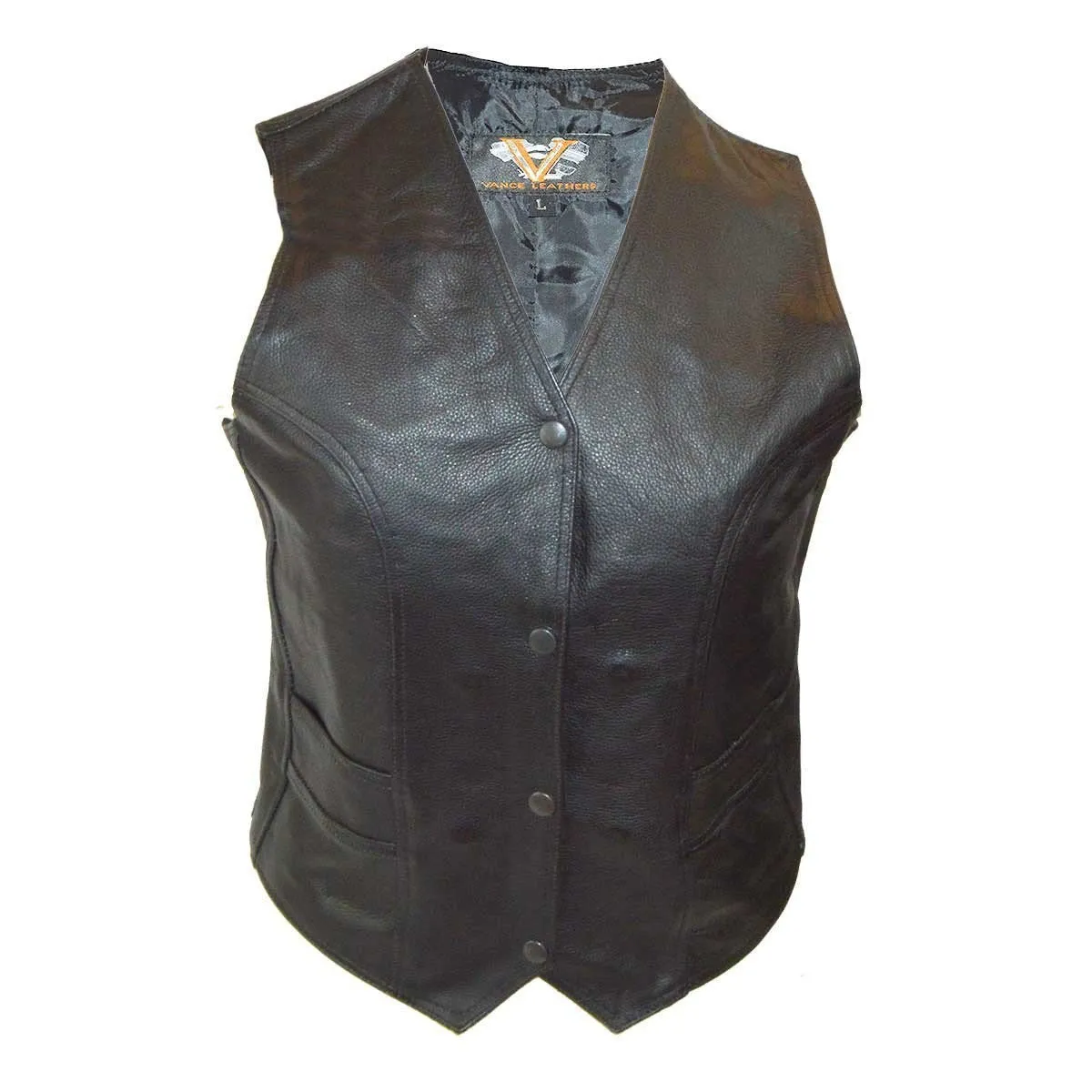 Vance VL1050 Women's Black Lady Biker Leather Motorcycle Vest
