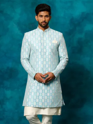 VASTRAMAY Men's Blue Imported Jacquard Indo Only Top