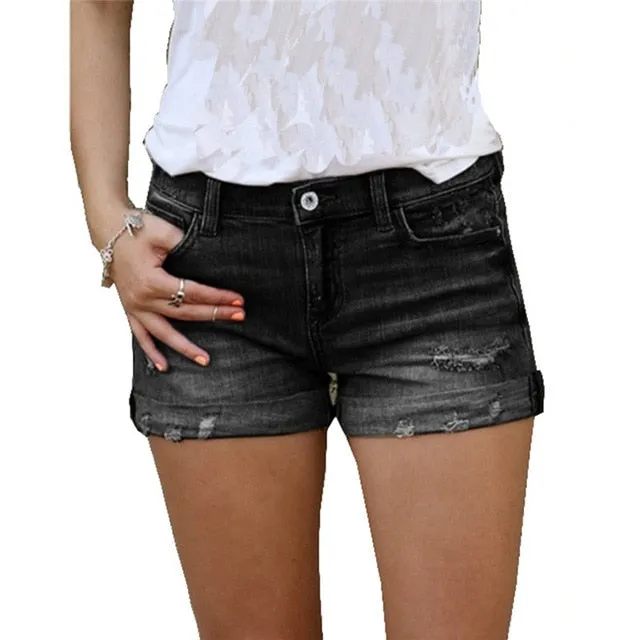 Vintage Ripped Hole Fringe Blue Denim shorts