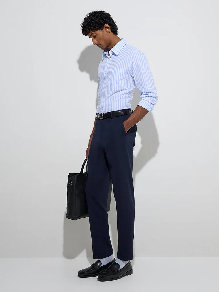 WES Formals Blue Stripe Printed Slim-Fit Cotton Shirt