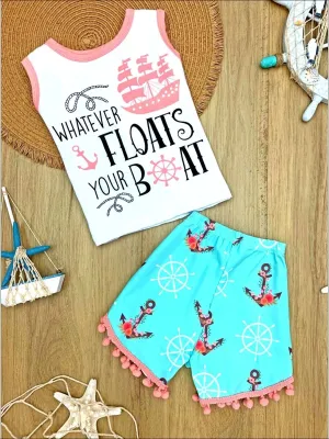 Whatever Floats Your Boat Pom Pom Anchor Short Set