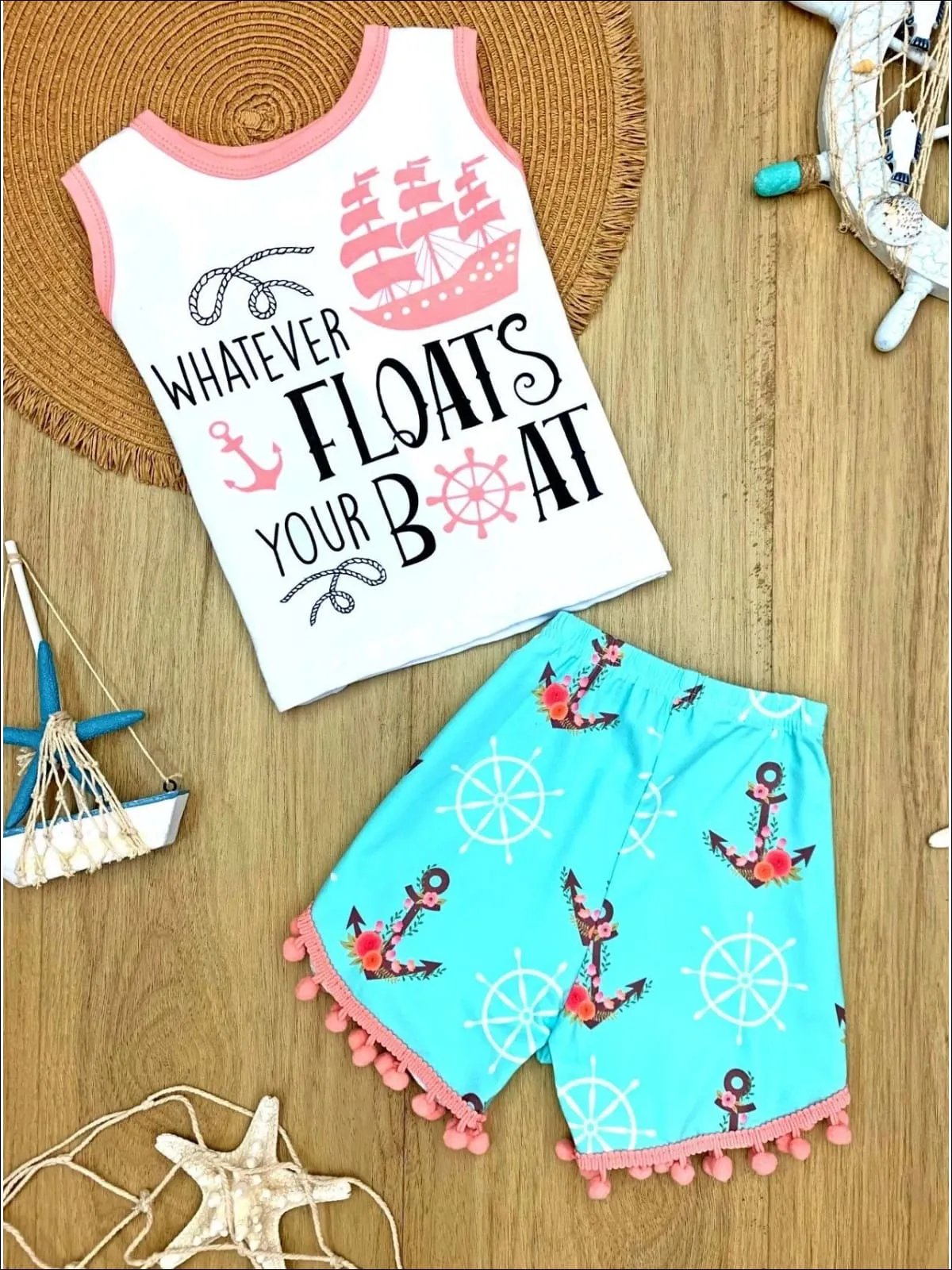 Whatever Floats Your Boat Pom Pom Anchor Short Set
