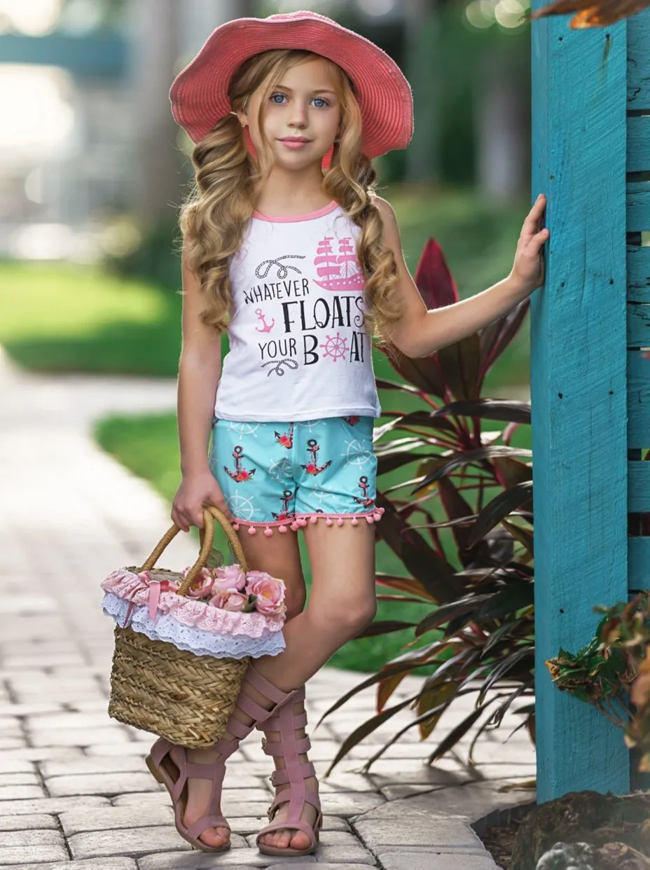Whatever Floats Your Boat Pom Pom Anchor Short Set
