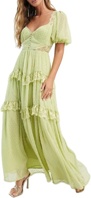 Woman Floral Puff Sleeve Maxi Dress Square Neck Ruffle Flowy Long Dresses Bohemian Tiered Summer Sundress