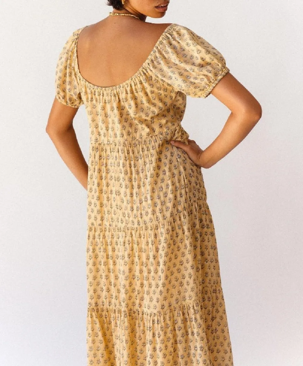 Woman Floral Puff Sleeve Maxi Dress Square Neck Ruffle Flowy Long Dresses Boho Tiered A Line Summer Sundress