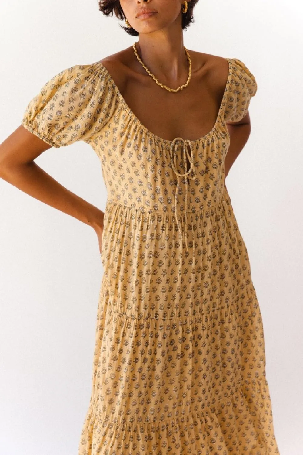 Woman Floral Puff Sleeve Maxi Dress Square Neck Ruffle Flowy Long Dresses Boho Tiered A Line Summer Sundress