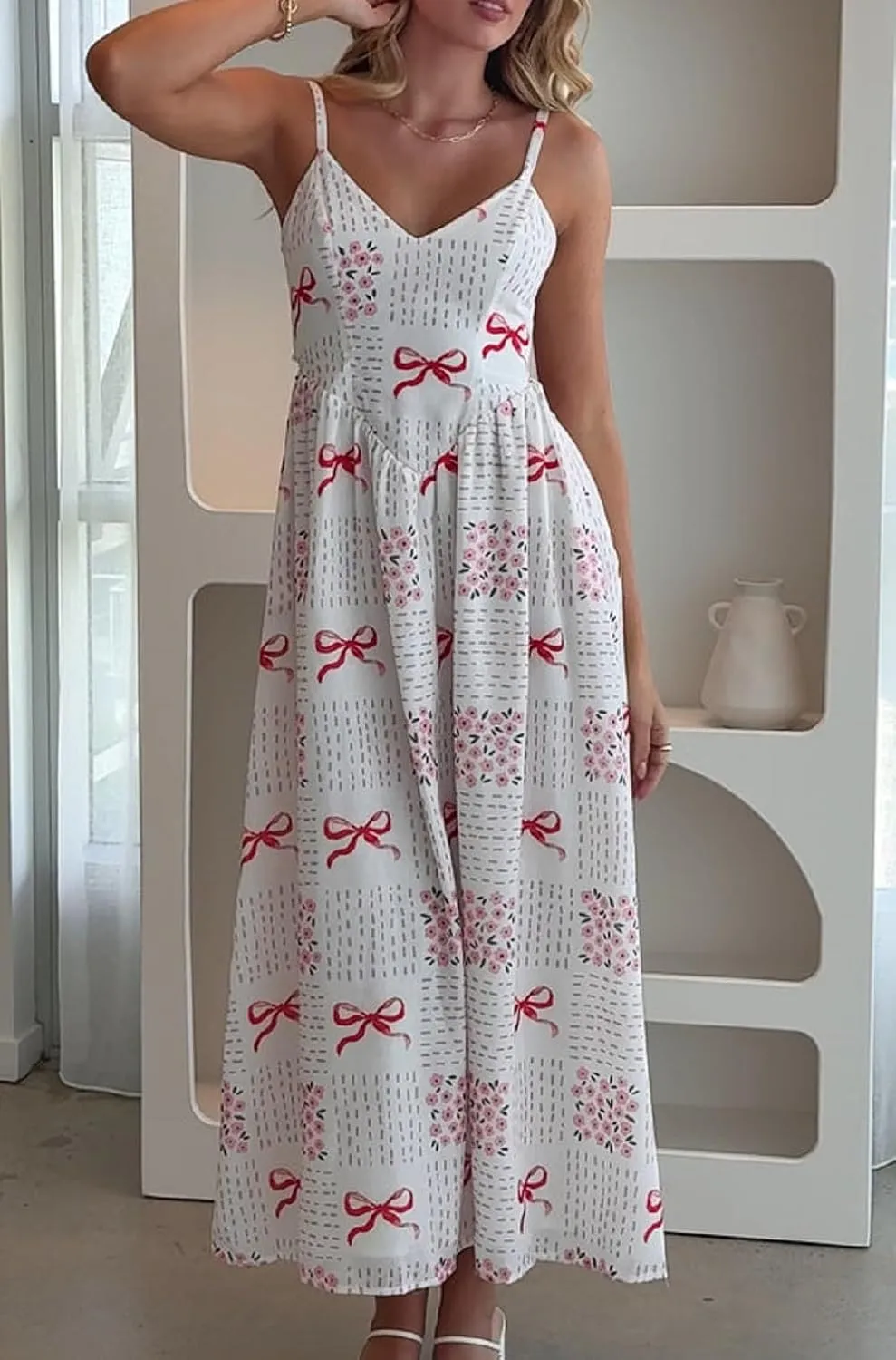Women Boho Floral Maxi Cami Dress Spaghetti Strap Flowy Long Dress Square Neck A Line Dress Summer Beach Dress