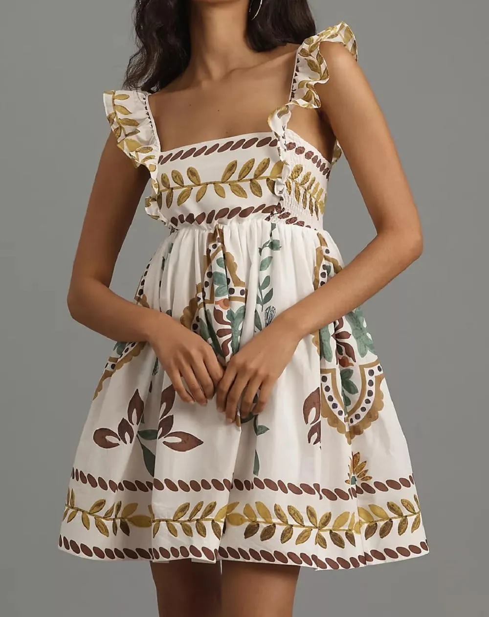 Women Graffiti Mini Cami Dress Spaghetti Strap Floral Boho Short Dress Flowy Sling Dress Summer Holiday Sundress