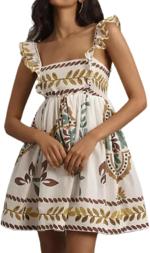 Women Graffiti Mini Cami Dress Spaghetti Strap Floral Boho Short Dress Flowy Sling Dress Summer Holiday Sundress