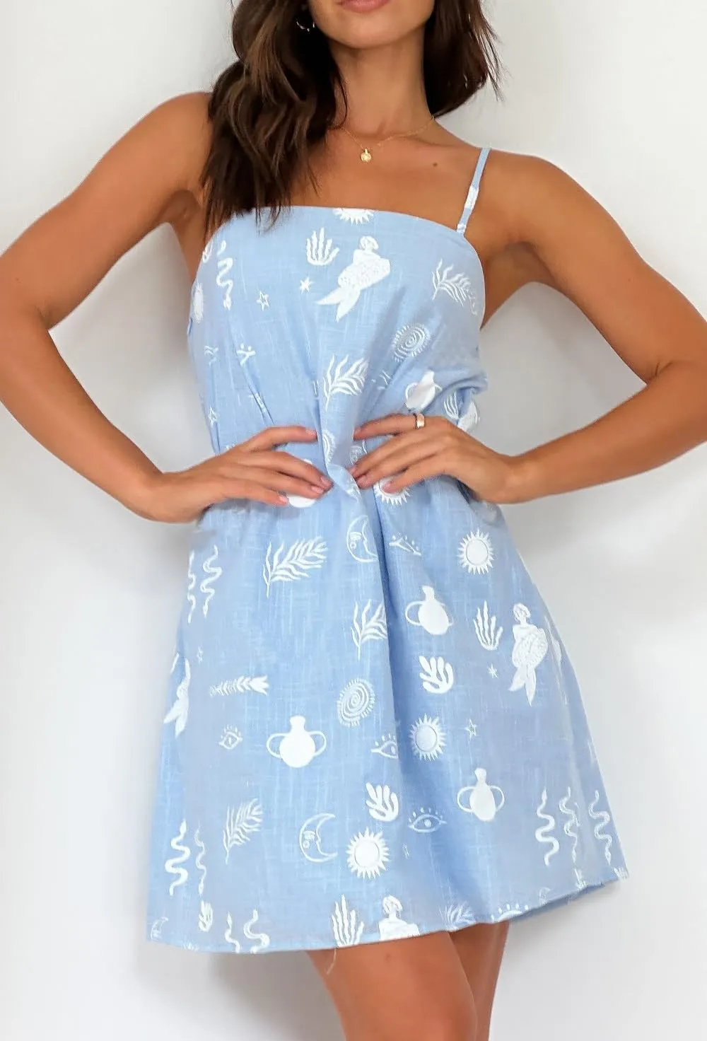 Women Graffiti Mini Cami Dress Spaghetti Strap Floral Boho Short Dress Flowy Sling Dress Summer Holiday Sundress