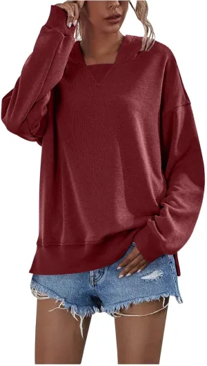 Women Hoodies Casual Long Sleeve Sweatshirt Solid Color Loose Pullover Tops 2023 Plus Size Fall Blouses Shirts