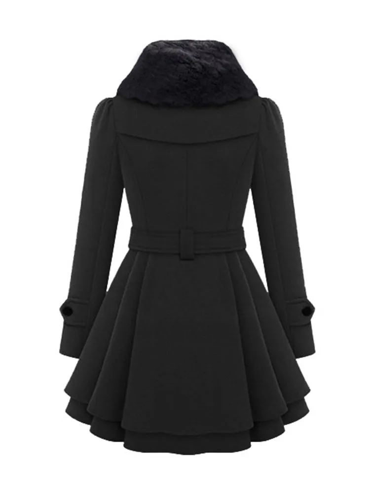 Women Mid Long Double Breasted Woolen Coat