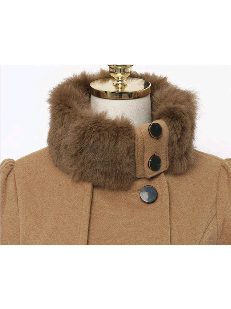 Women Mid Long Double Breasted Woolen Coat