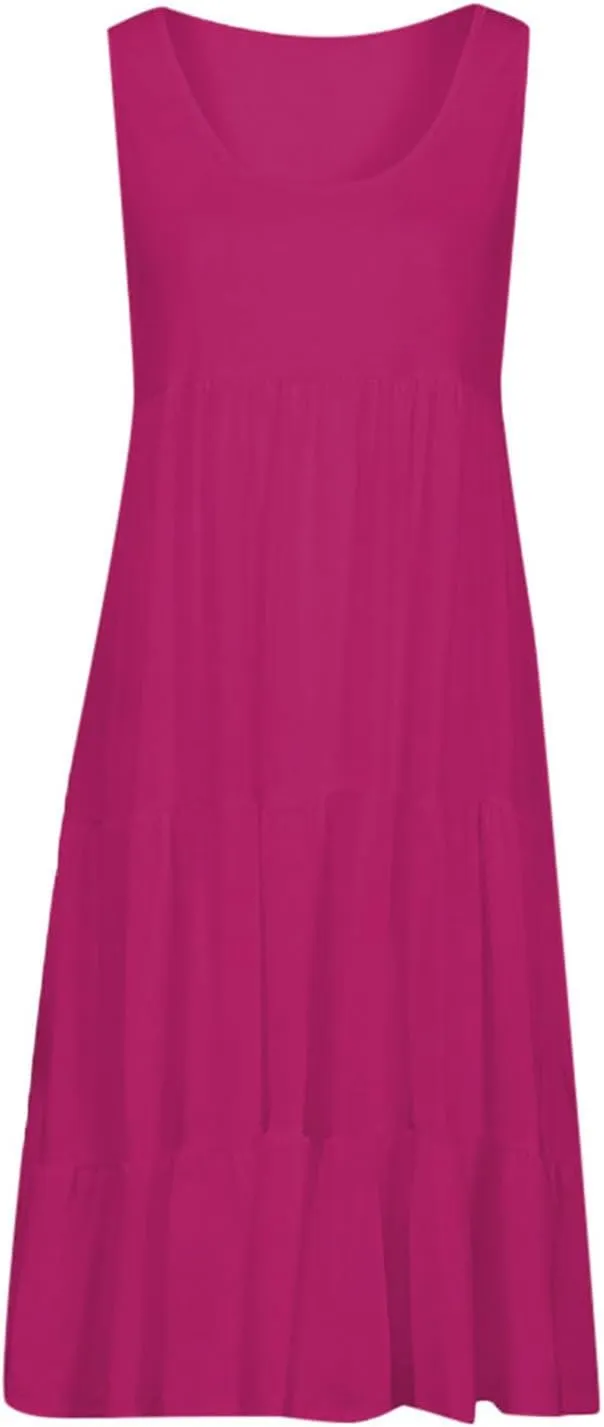 Women Summer Dresses 2025 Sleeveless Casual Loose Swing Midi Dress with Pockets Boho Beach Vacation Sundress