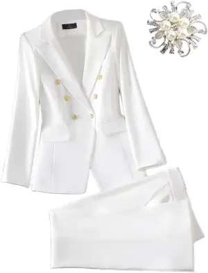 Women's 2024 Fall Business Blazer Pant Suit Set for Work 2 Pieces Set Suiting