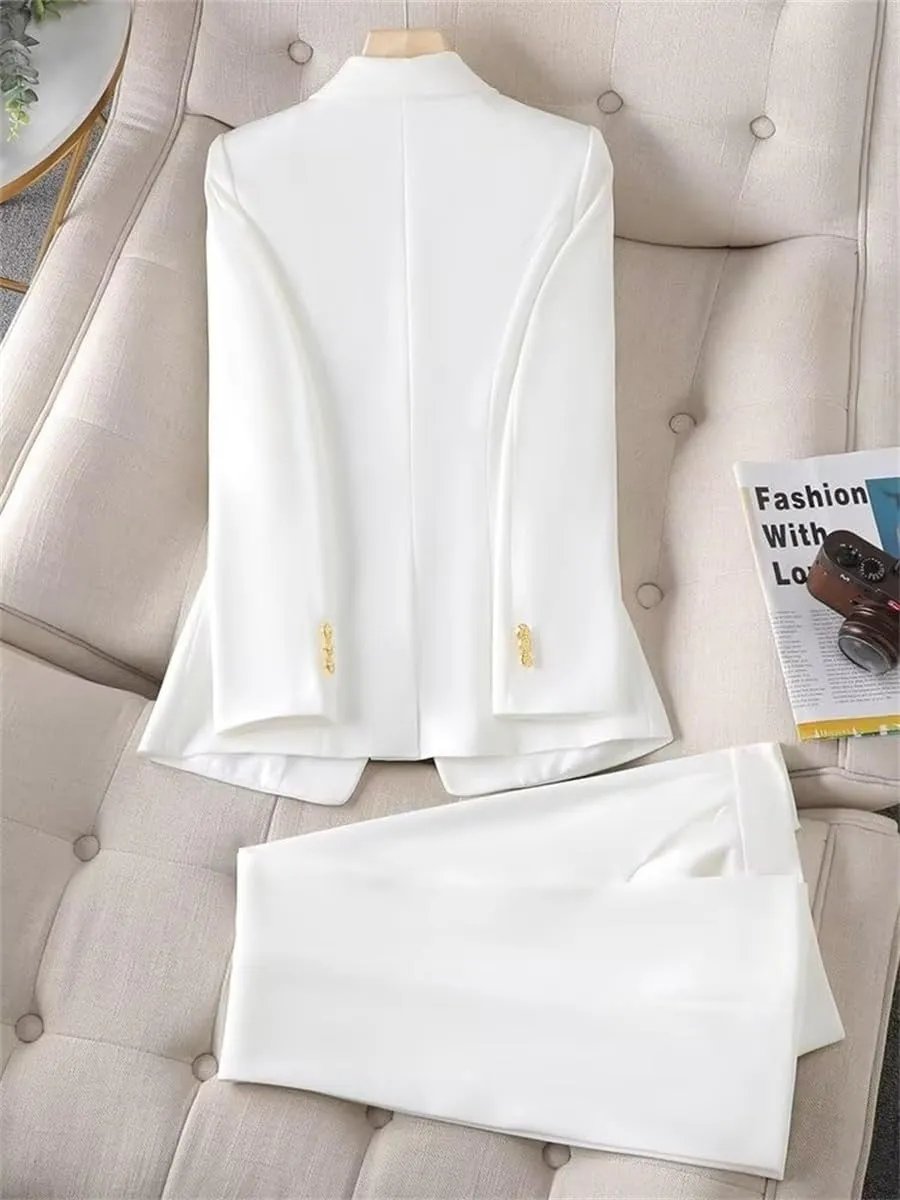 Women's 2024 Fall Business Blazer Pant Suit Set for Work 2 Pieces Set Suiting