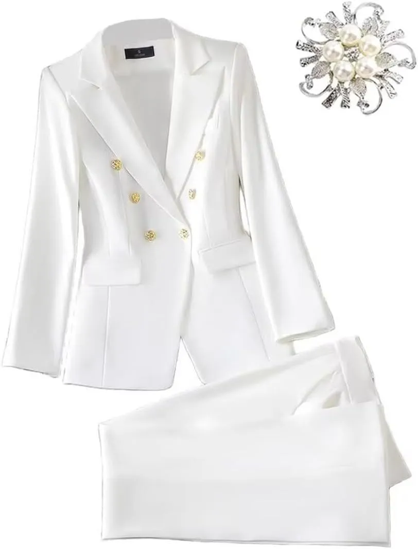 Women's 2024 Fall Business Blazer Pant Suit Set for Work 2 Pieces Set Suiting
