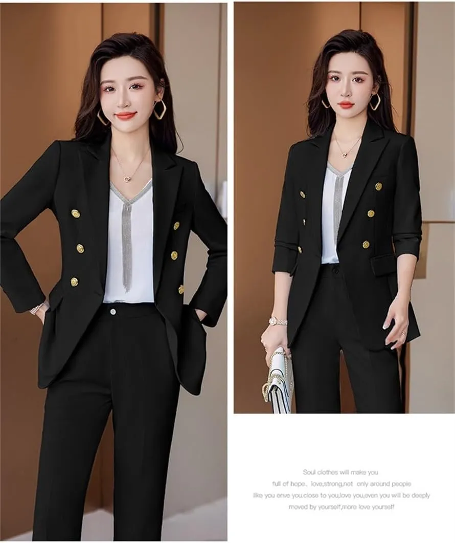 Women's 2024 Fall Business Blazer Pant Suit Set for Work 2 Pieces Set Suiting