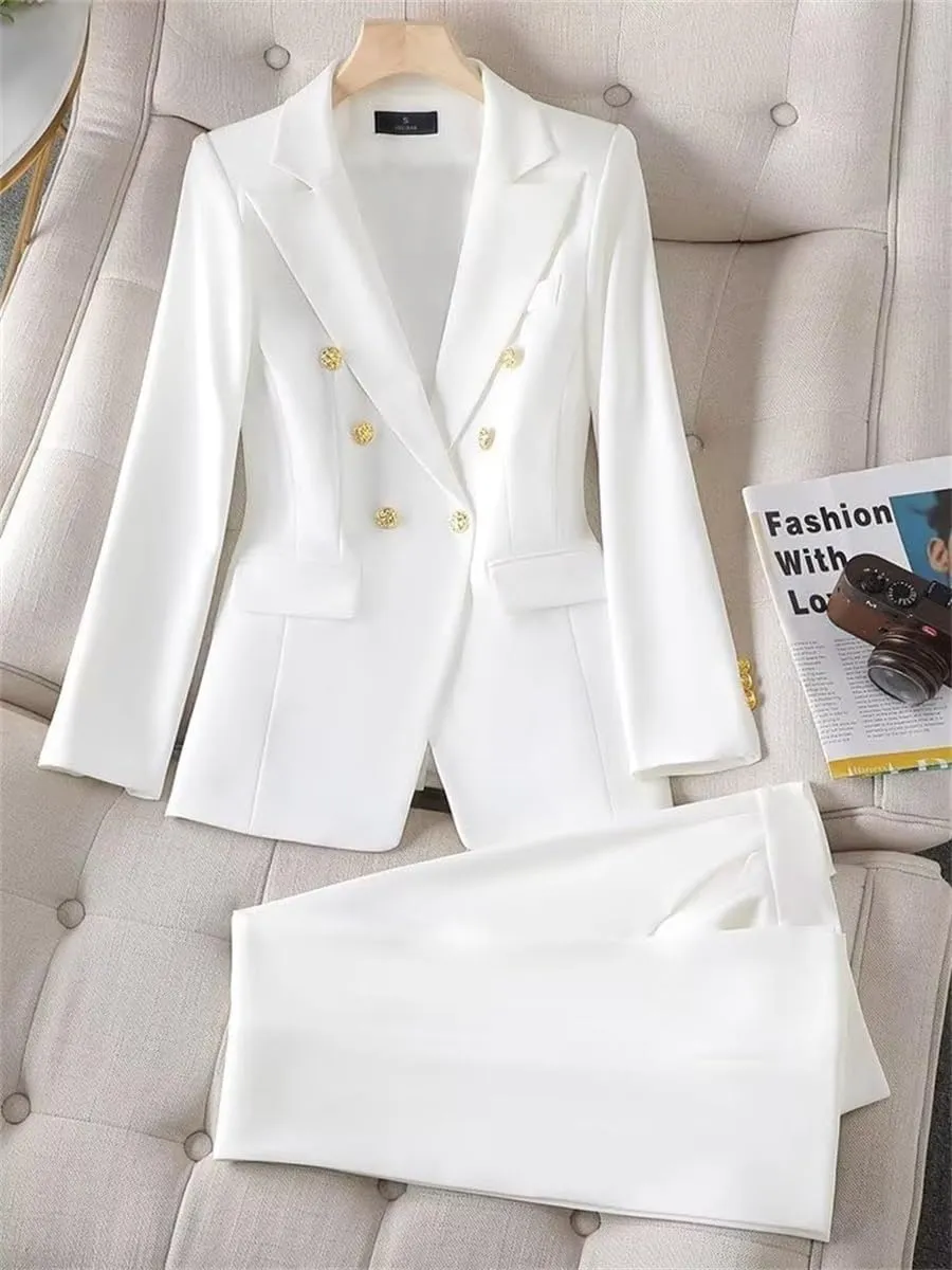 Women's 2024 Fall Business Blazer Pant Suit Set for Work 2 Pieces Set Suiting