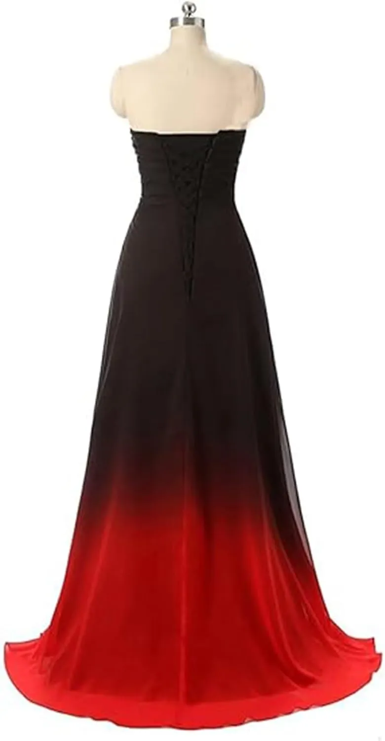 Women's Beaded Long Ombre Prom Dresses 2025 Gradient Wedding Guest Dresses