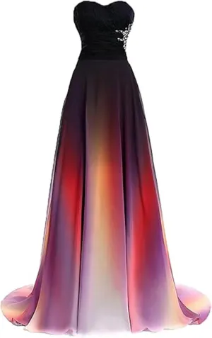 Women's Beaded Long Ombre Prom Dresses 2025 Gradient Wedding Guest Dresses