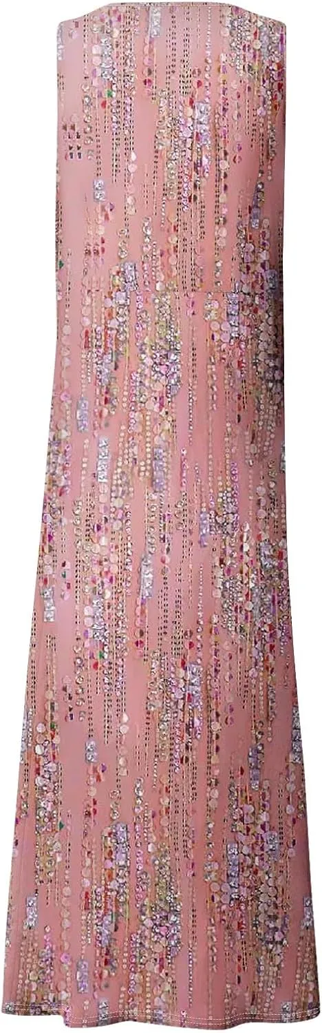 Women's Casual Maxi Sundress 2025 Summer Beach Dresses Scoop Neck Sleeveless Loose Plus Size Tank Dress