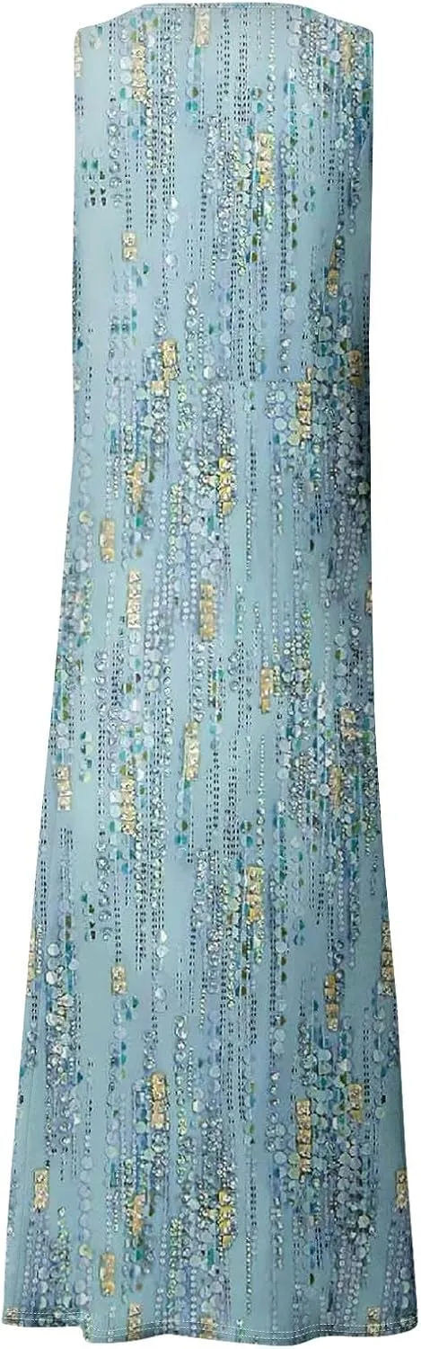 Women's Casual Maxi Sundress 2025 Summer Beach Dresses Scoop Neck Sleeveless Loose Plus Size Tank Dress