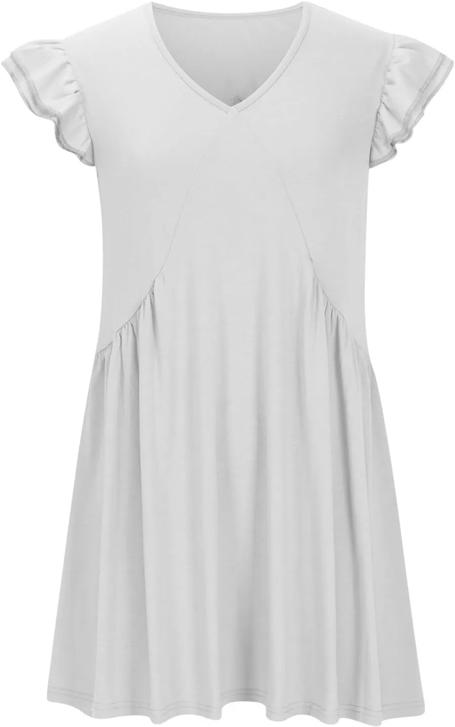 Womens Casual Short Dress Flutter Short Sleeve Ruffle Dresses Trendy Flowy V-Neck Swing Dress A-Line Mini Sundress