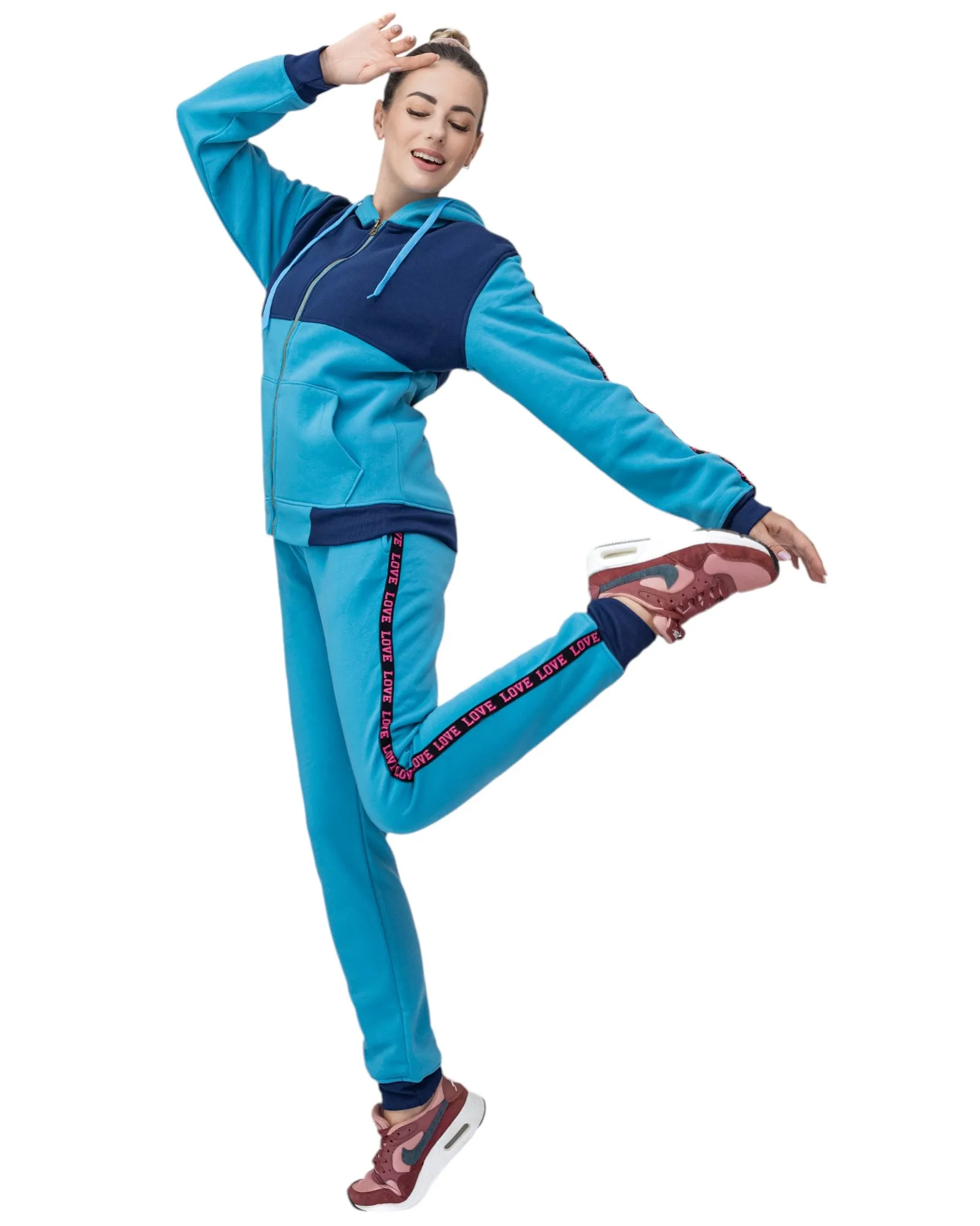 Women’s Lightweight Soft Fleece Jogger Style Sweat Jacket & Pants Activewear 2 piece Love Stripe Sweat Suit