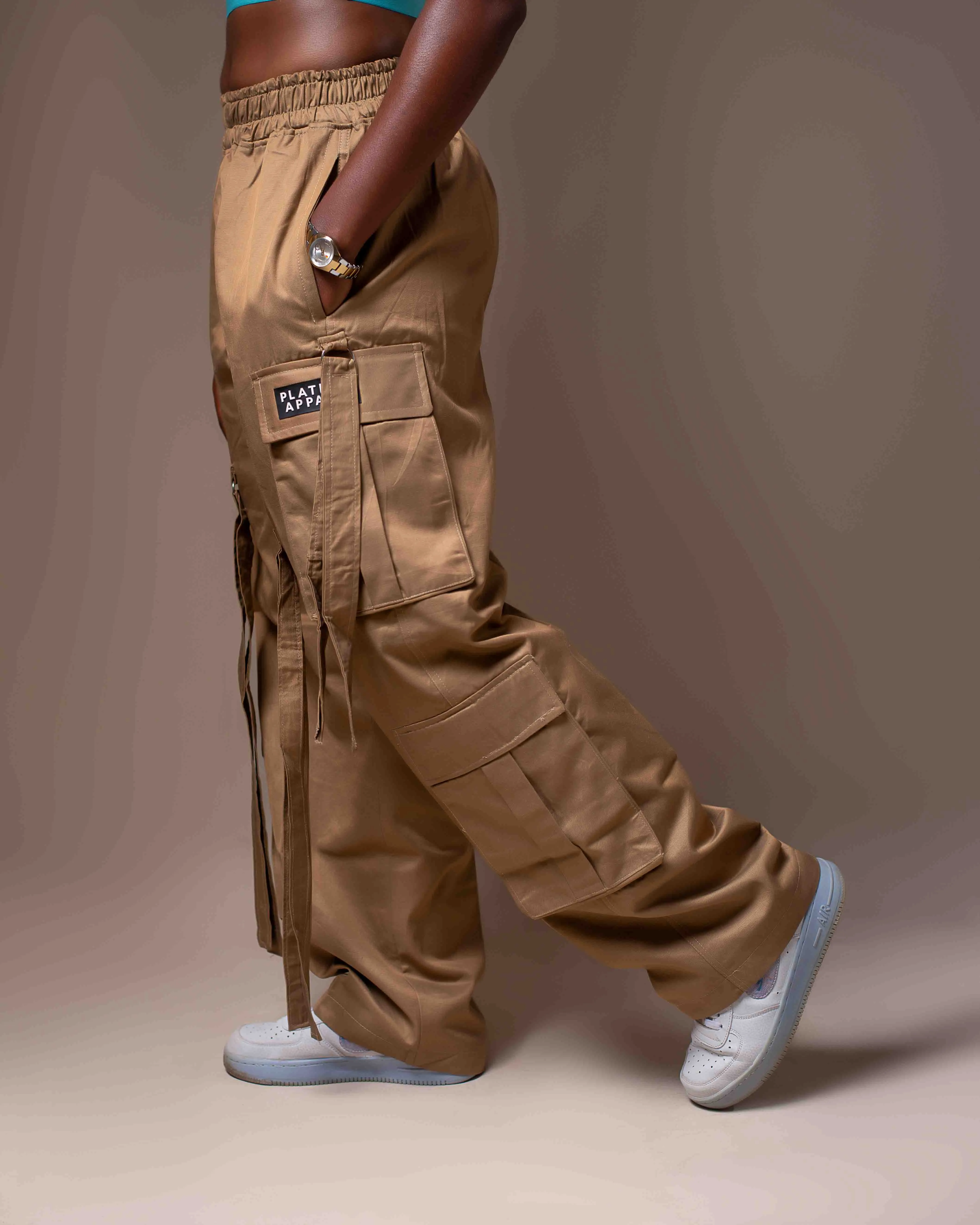 Women's Premium High Waist Cargo Pants | Khaki