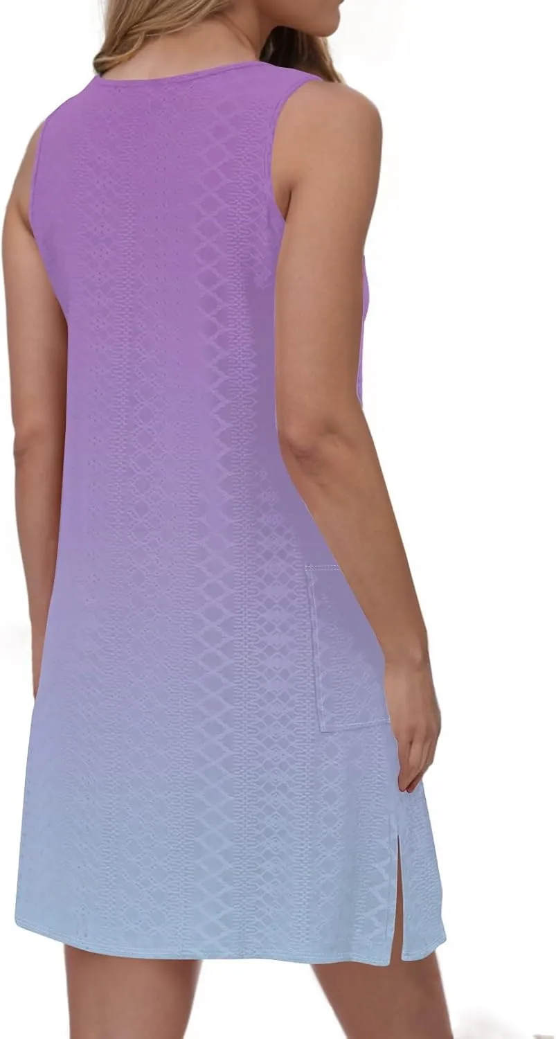 Womens Summer Dresses 2025 Eyelet Casual Loose V Neck Sleeveless Sundresses Tank Coverup Dresses with Pockets