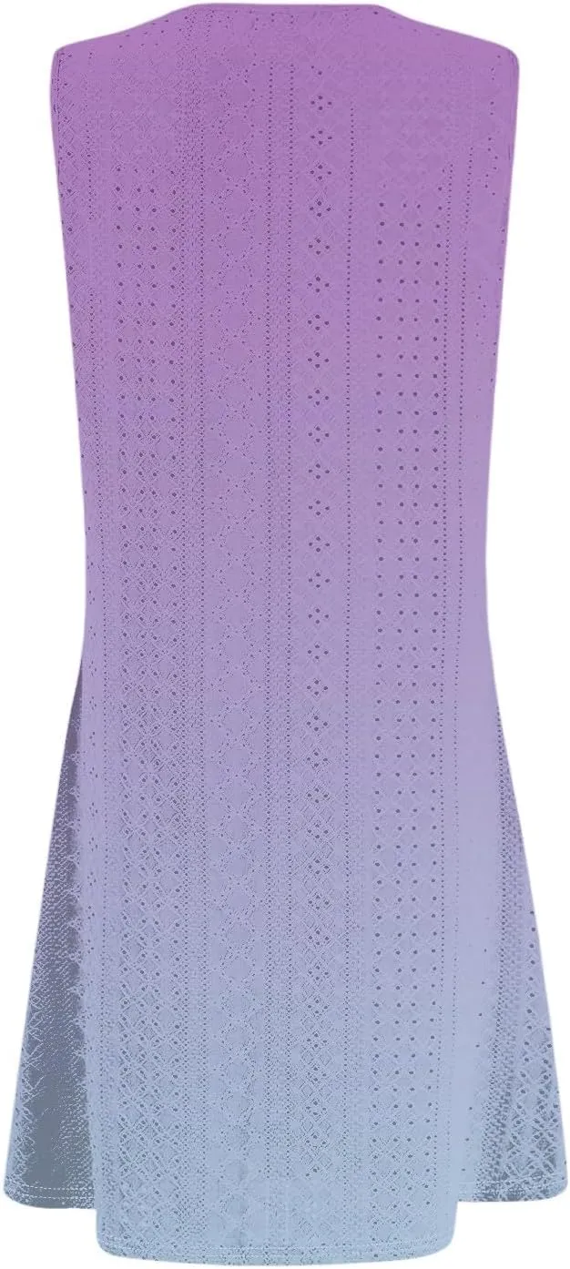 Womens Summer Dresses 2025 Eyelet Casual Loose V Neck Sleeveless Sundresses Tank Coverup Dresses with Pockets