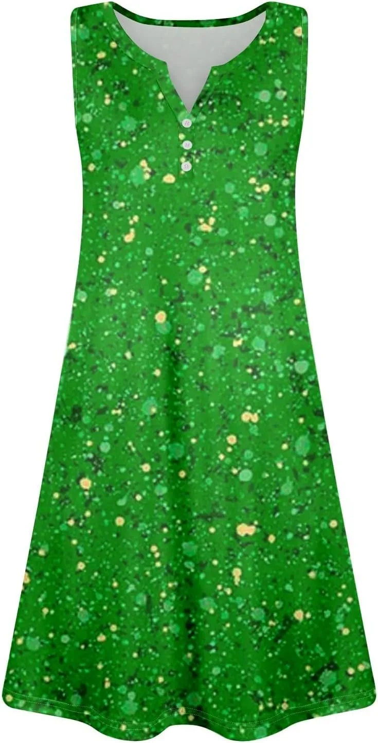 Womens Summer Dresses Casual Floral V Neck Sundresses for Women Beach Plus Size Tank Dress with Pockets