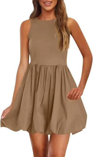 Womens Summer Tank Dress 2025 Casual Sleeveless Crew Neck Mini Dress A Line Sundresses Beach Vacation Dresses