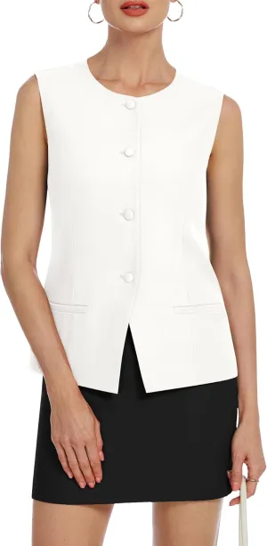 Womens Two Piece Blazer Outfits Skirt Set Button Down Vest Short Skort Crew Neck Summer Business Casual Suit