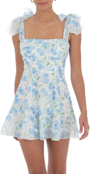 Women's Y2k Floral Print Mini Dress Bow Tie Shoulder Ruffle Babydoll A-Line Sundress Summer Going Out Dress